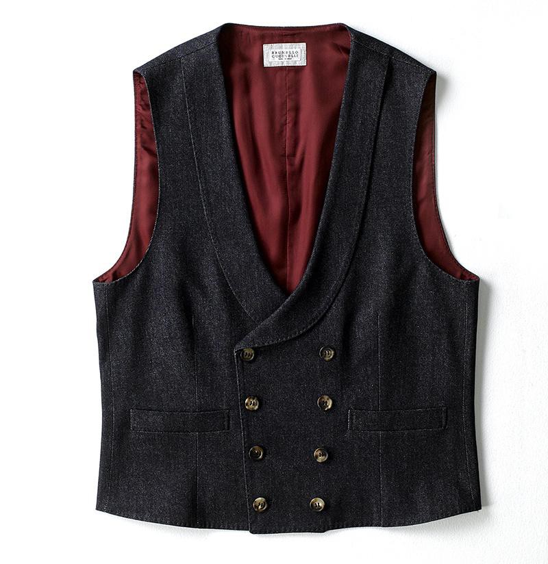 ノッチドラペルとショールカラーのジレ/ブルネロ クチネリ