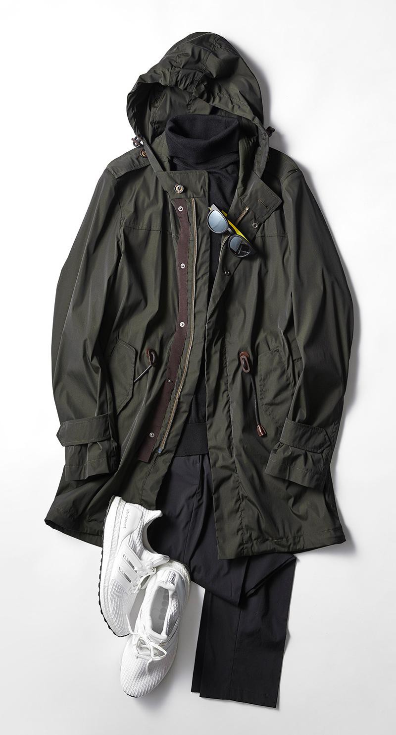 コート11万5000円/シーラップ(エスディーアイ)、ニット2万8000円/ジョン スメドレー(リーミルズ エージェンシー)、パンツ3万1000円/ジャブス アルキヴィオ(ビームス ハウス 丸の内)、サングラス2万2000円/アイヴォル(アイヴォル トウキョウ ストア)