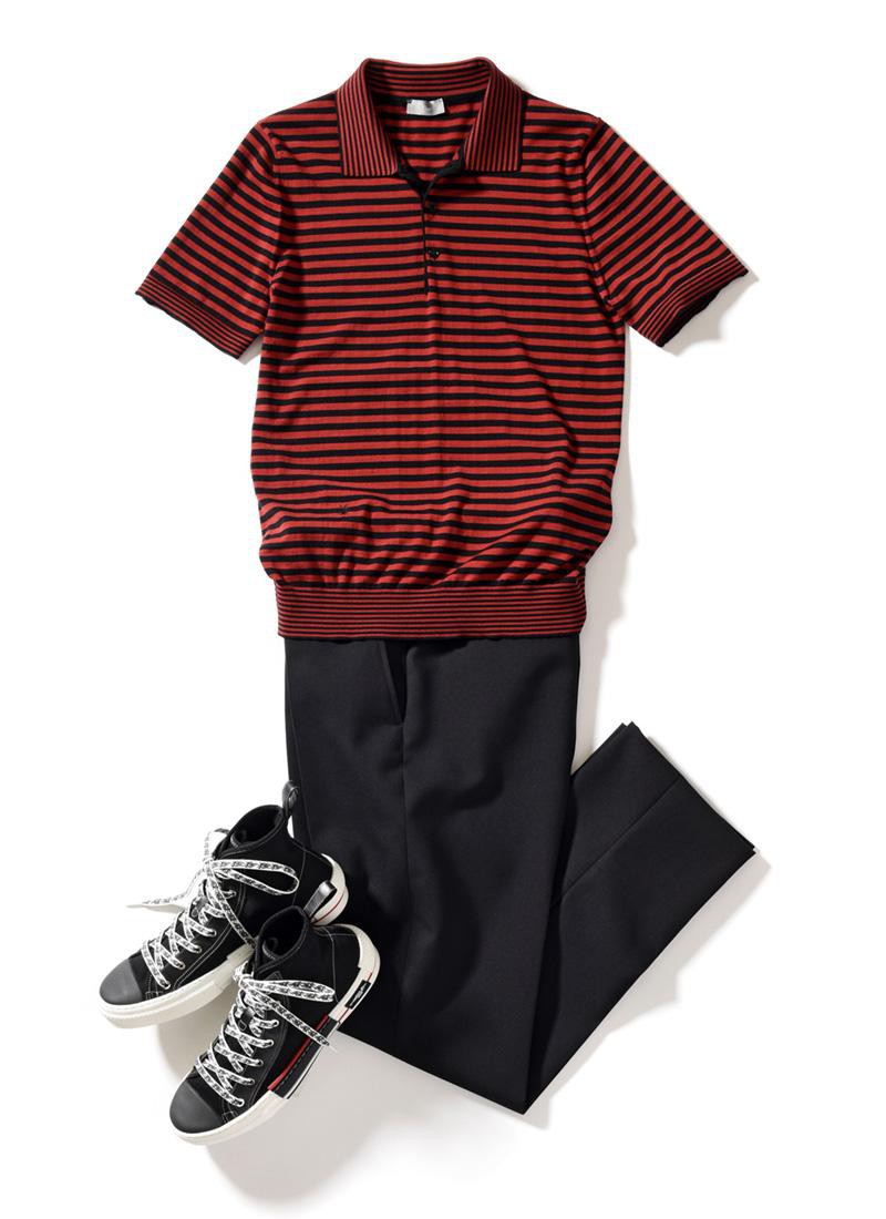 シューズ10万5000円、ポロシャツ9万2000円、パンツ9万6000円/すべてディオール オム(クリスチャン ディオール)