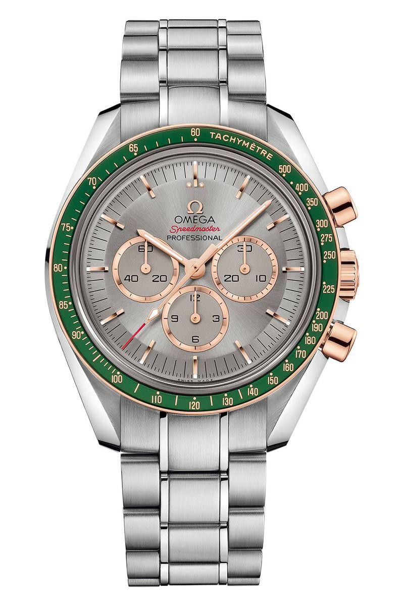 「スピードマスター プロフェッショナル 東京 2020 リミテッドエディションズ」手巻き、SS&18Kセドナゴールドケース(42㎜)・ブレスレット、50m防水。78万円/オメガ(オメガお客様センター)