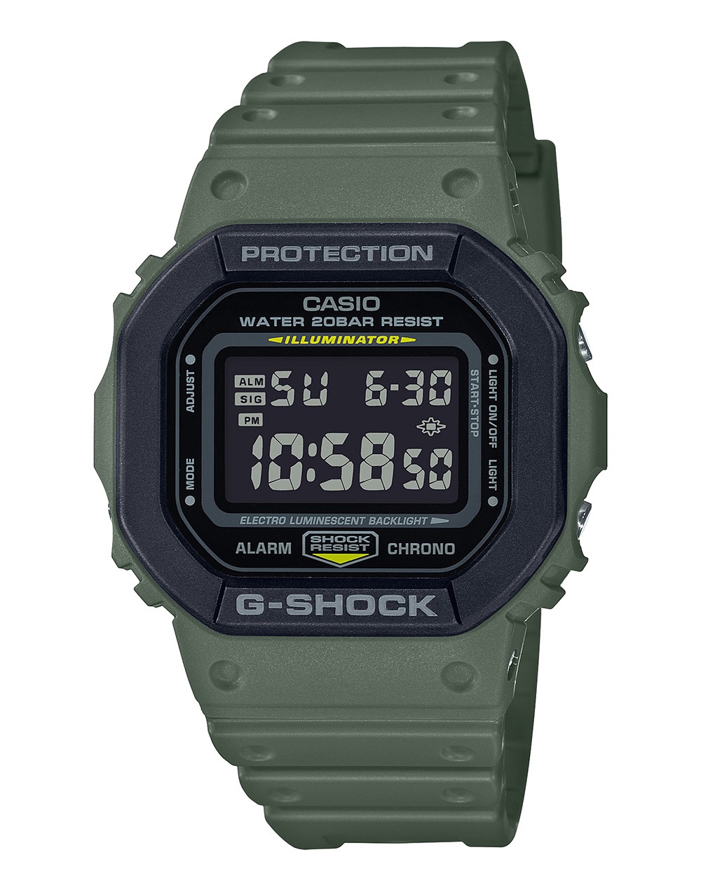 「DW-5610SU-8JF」クォーツ、樹脂ケース（48.9×43.8mm）、20気圧防水。1万2000円／G-SHOCK（カシオ計算機 お客様相談室）