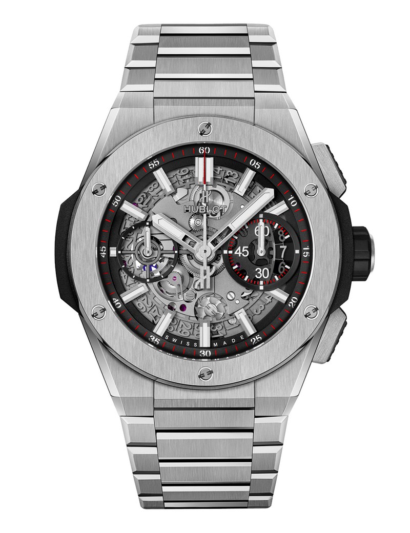 ▲「ビッグ・バン インテグラル」自動巻き、チタニウムケース(42mm)×ブレスレット、10気圧防水。222万円/ウブロ(LVMHウォッチ・ジュエリー ジャパン ウブロ)
