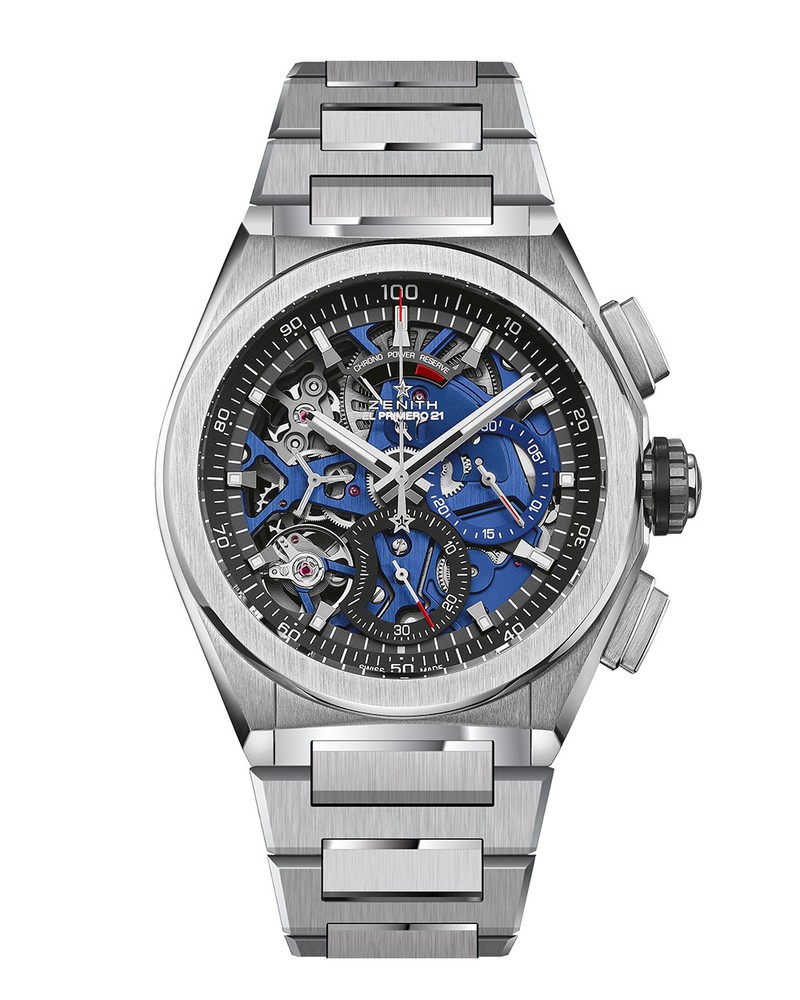 ▲ 「デファイ エル・プリメロ 21」自動巻き、チタンケース(44mm)×ブレスレット。10気圧防水。156万円2000円/ゼニス