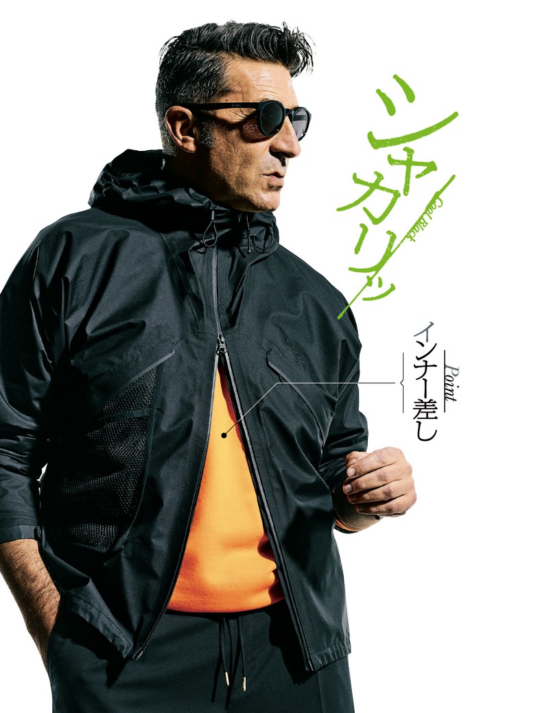 スウェット4950円/フルーツオブザルーム(プロップスストア)、パーカ4万1800円/ゴールドウイン(ゴールドウイン 丸の内)、パンツ2万7500円/ブリリア 1949(トヨダトレーディング プレスルーム)、サングラス2万4200円/アイヴォル(アイヴァン PR)