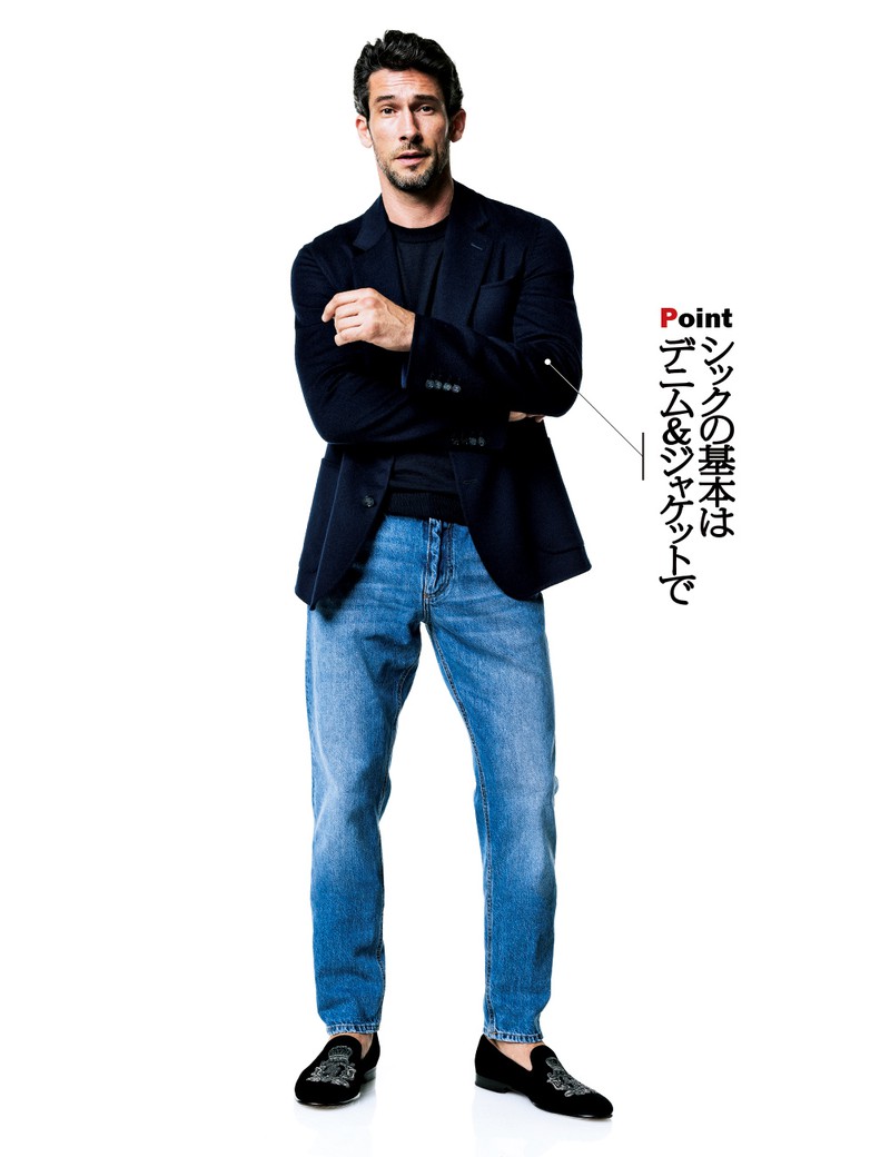 デニム8万4700円、ジャケット37万4000円、ニット12万3200円、靴17万4900円/すべてドルチェ&ガッバーナ(ドルチェ&ガッバーナ ジャパン)