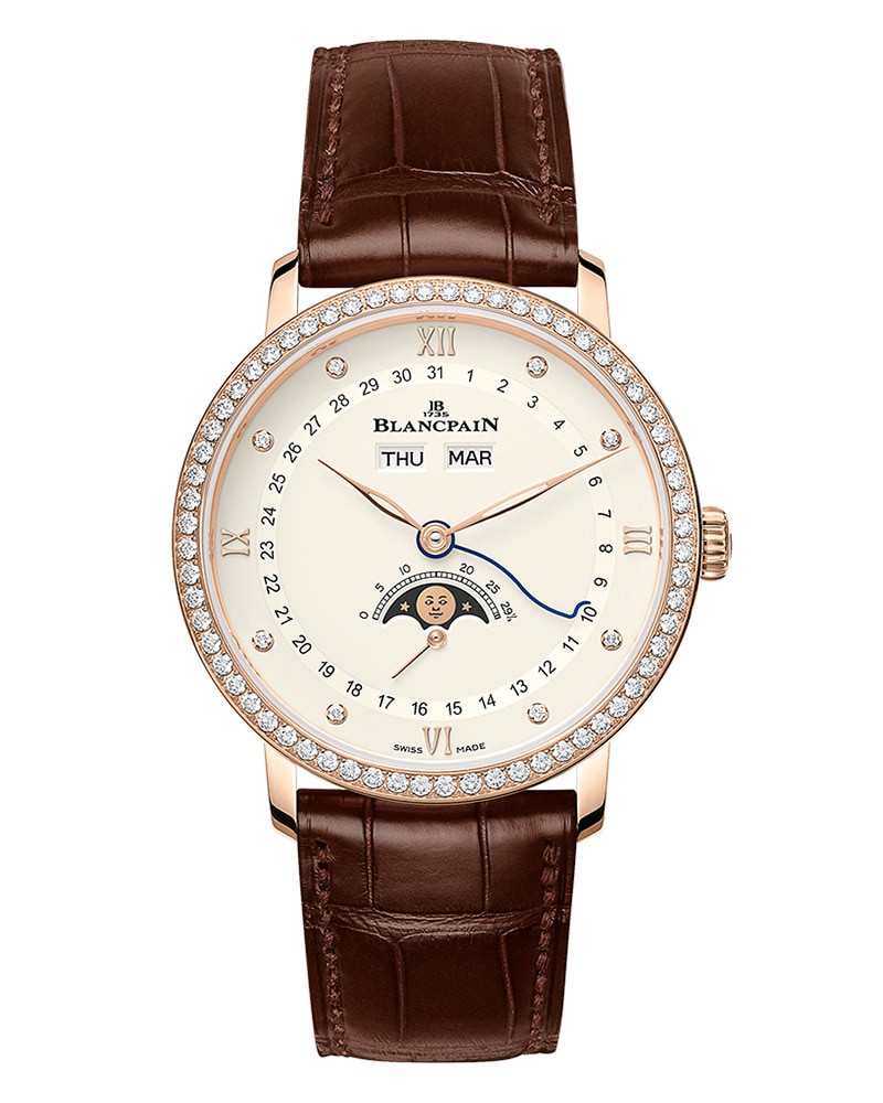 ▲ 「ヴィルレ コンプリートカレンダー」自動巻き、18KPGケース(38mm)、アリゲーターストラップ。290万4000円/ブランパン(ブランパン ブティック銀座)