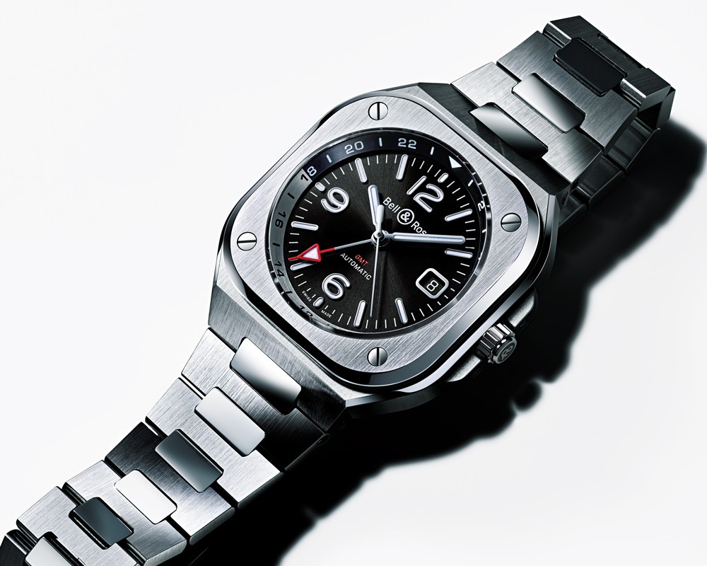 ▲ 「BR 05 GMT」自動巻き、SSケース(41mm)×ブレスレット。100m防水。63万2500円/ベル&ロス(ベル&ロス 銀座ブティック)