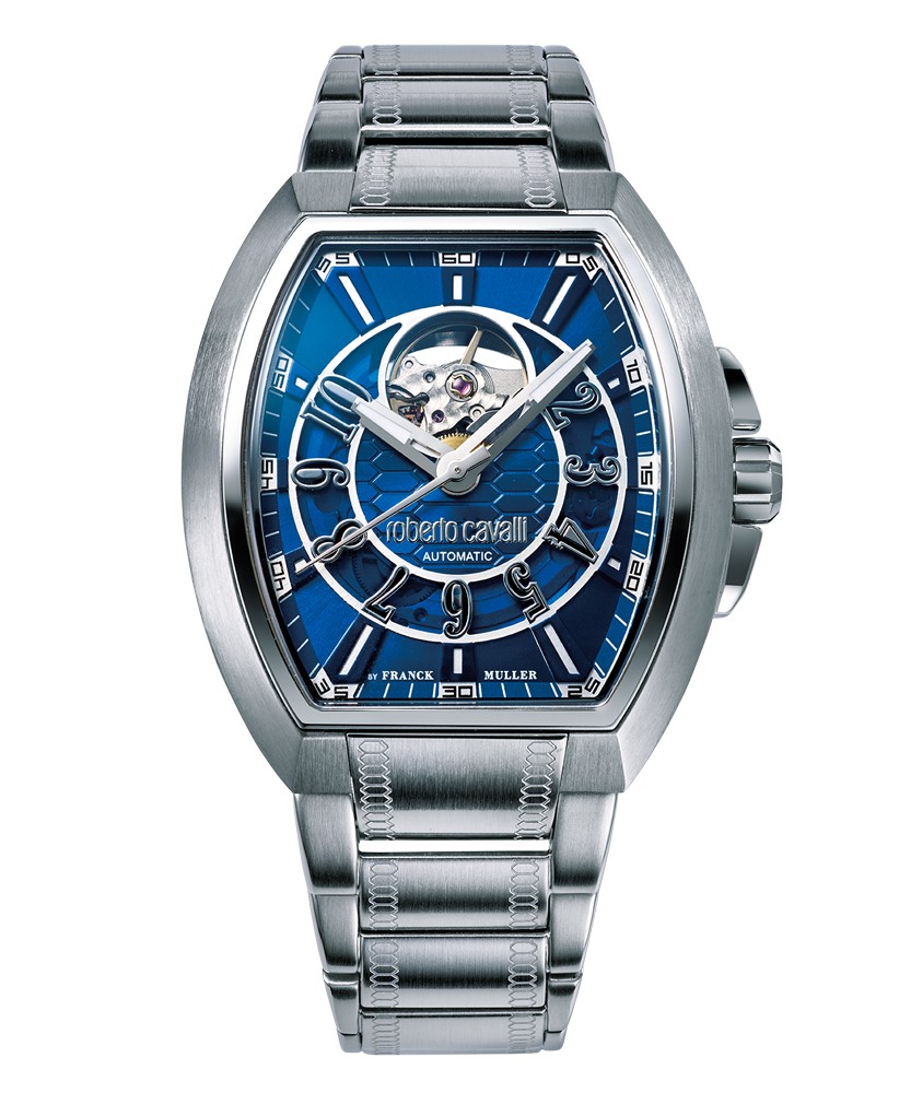 ▲ 「RV1G154M0051」自動巻き、SSケース（40mm）×ブレスレット。5気圧防水。18万7000円／ロベルト カヴァリ バイ フランク ミュラー（ミスズ）