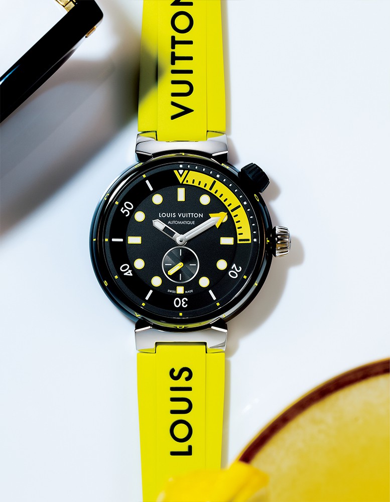 ▲ 「タンブール ストリート ダイバー ネオンブラック」自動巻き、ブラックPVDのSSケース(44㎜)、ラバーストラップ。100m防水。94万9300円/ルイ・ヴィトン(ルイ・ヴィトン クライアントサービス)