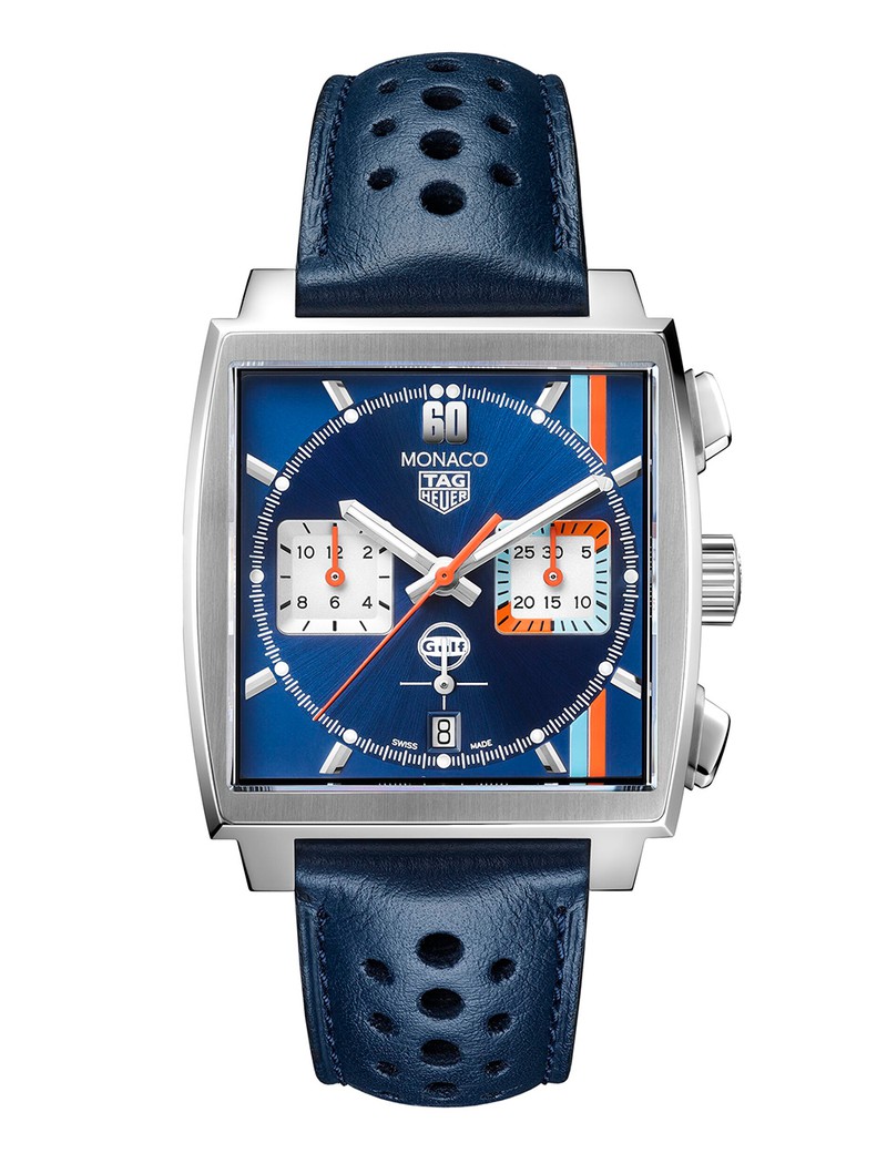 「タグ・ホイヤー モナコ ガルフ スペシャルエディション」自動巻き、SSケース(39mm)、カーフストラップ。100m防水。83万6000円/タグ・ホイヤー