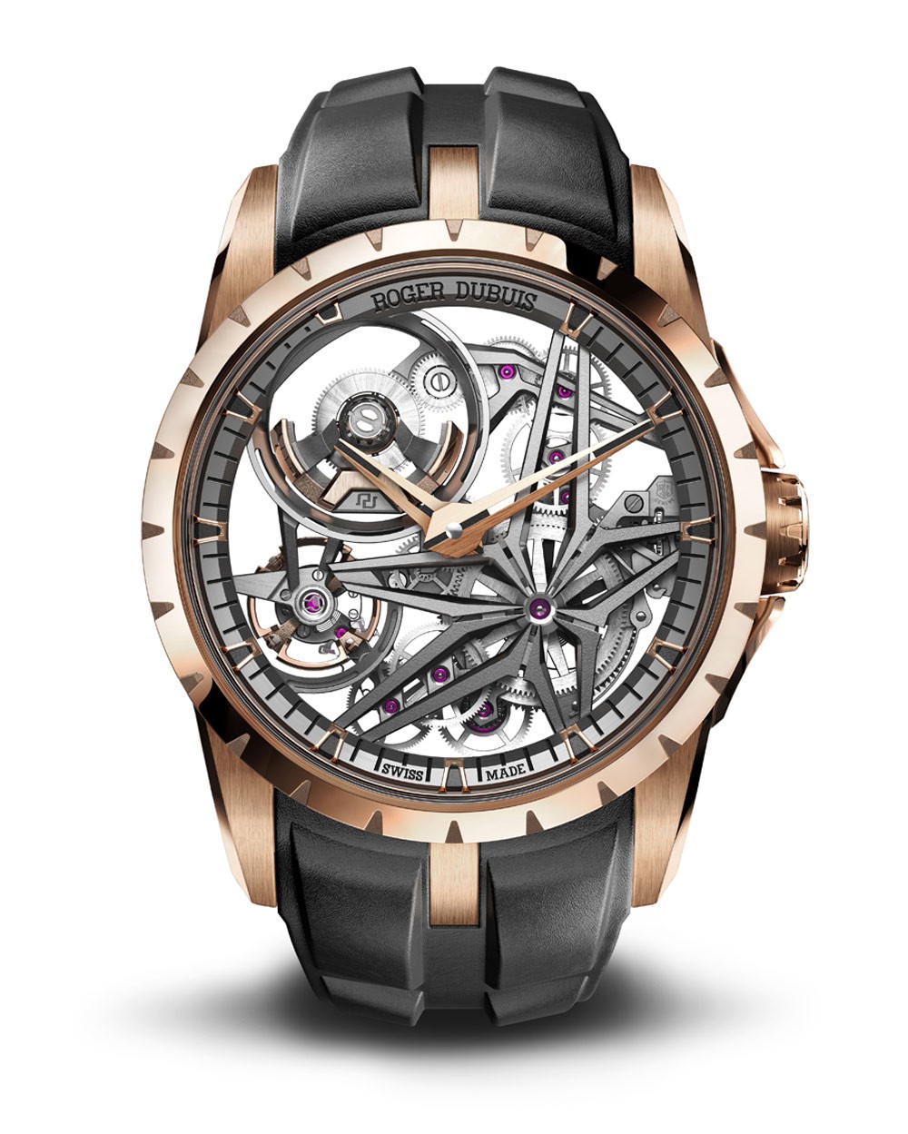 ▲ 「エクスカリバー モノバランシエ イーオンゴールド」自動巻き、18Kイーオンゴールド(42mm)。10気圧防水。962万5000円(予価)/ロジェ・デュブイ