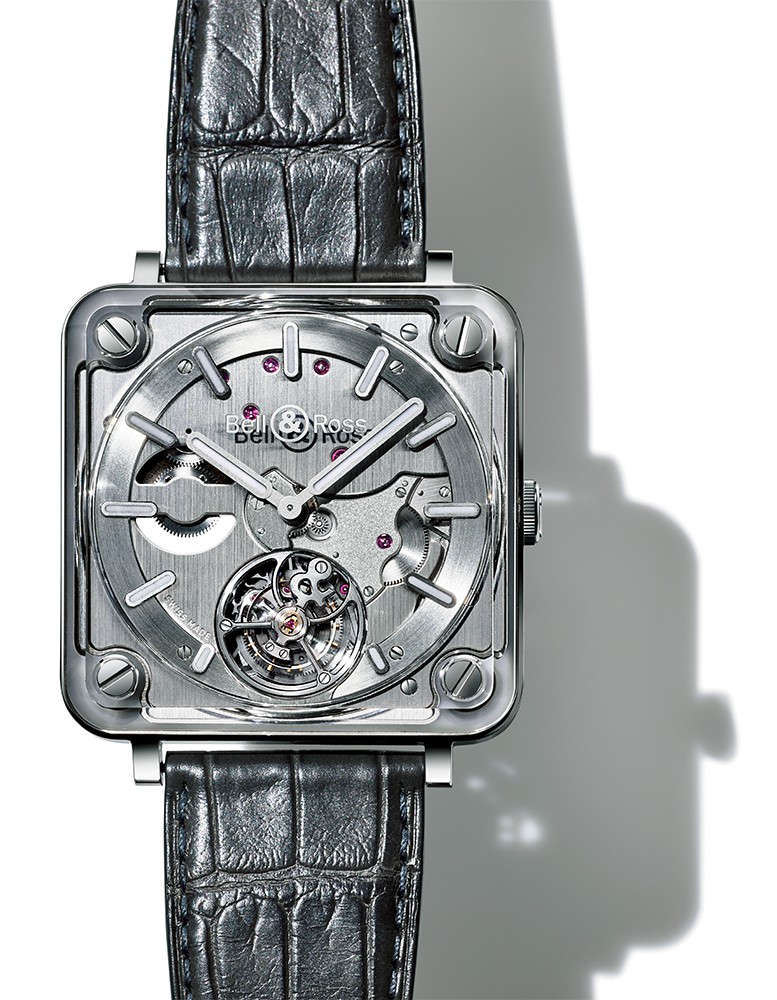 ▲ 「BR-X2 トゥールビヨン マイクロローター」自動巻き、サファイアクリスタル×SSケース(42.5㎜)、アリゲーターストラップ。100m防水。世界限定99本。869万円/ベル&ロス(ベル&ロス 銀座ブティック)