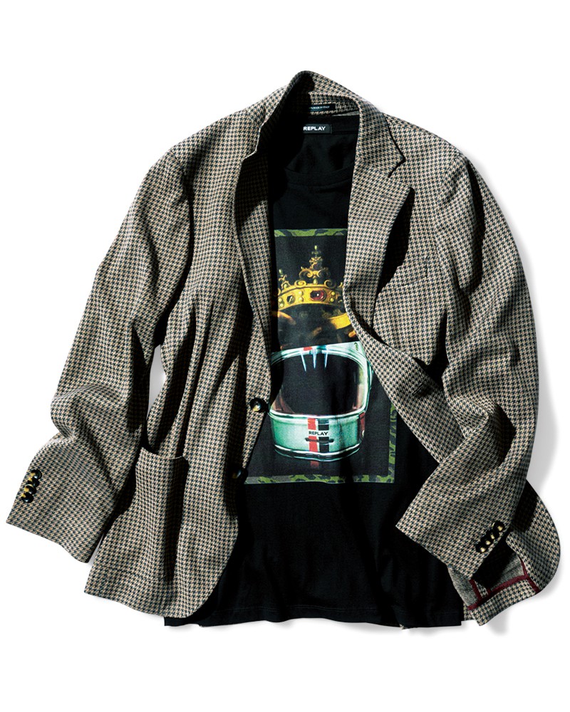 ▲ Tシャツ1万5400円/リプレイ(ファッションボックスジャパン)、ジャケット8万300円/ラトーレ(コロネット)