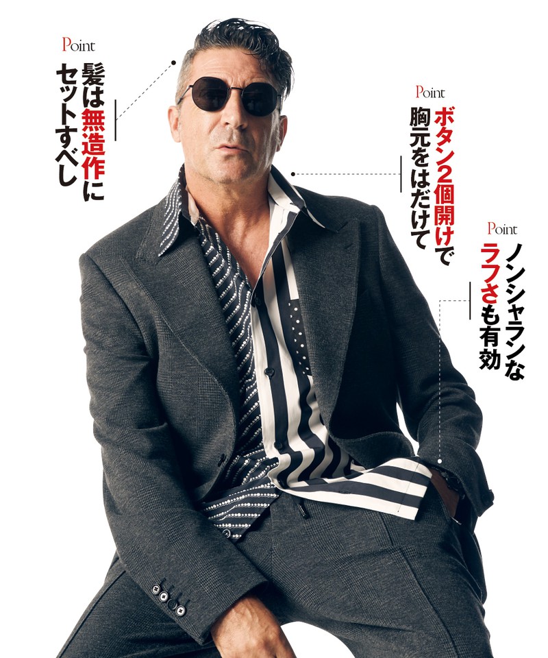 ジャケット31万7900円、パンツ15万4000円、シャツ12万6500円/ドルチェ&ガッバーナ(ドルチェ&ガッバーナ ジャパン)