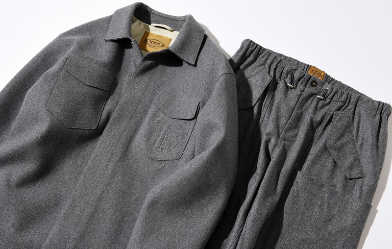 ▲ オーバーシャツ20万7900円、パンツ11万9900円/ともにトッズ(トッズ・ジャパン)