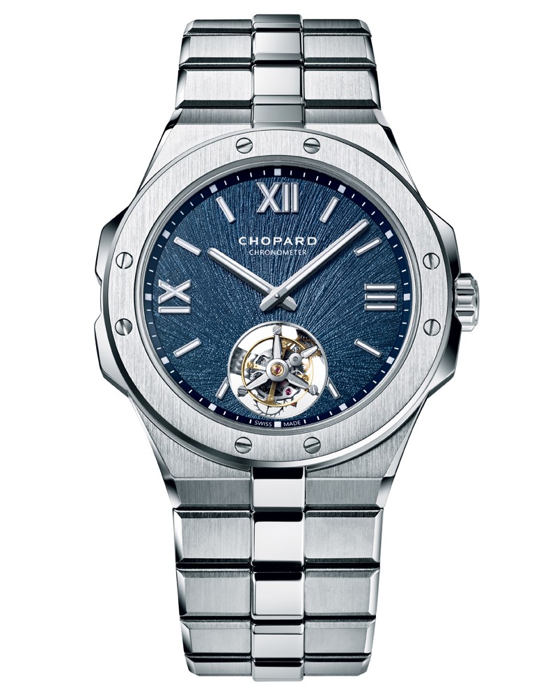 ▲ 『アルパイン イーグル フライング トゥールビヨン』自動巻き、ルーセント スチール A223ケース(41mm)×ブレスレット。100m防水。1535万6000円/ショパール(ショパール ジャパン プレス)