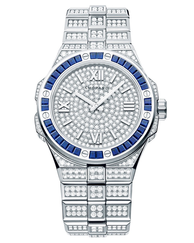 ▲ 『アルパイン イーグル 41』自動巻き、18KエシカルWG×ダイヤモンド×ブルーサファイアケース(41mm)×18KエシカルWG×ダイヤモンドブレスレット。100m防水。2118万6000円/ショパール(ショパール ジャパン プレス)