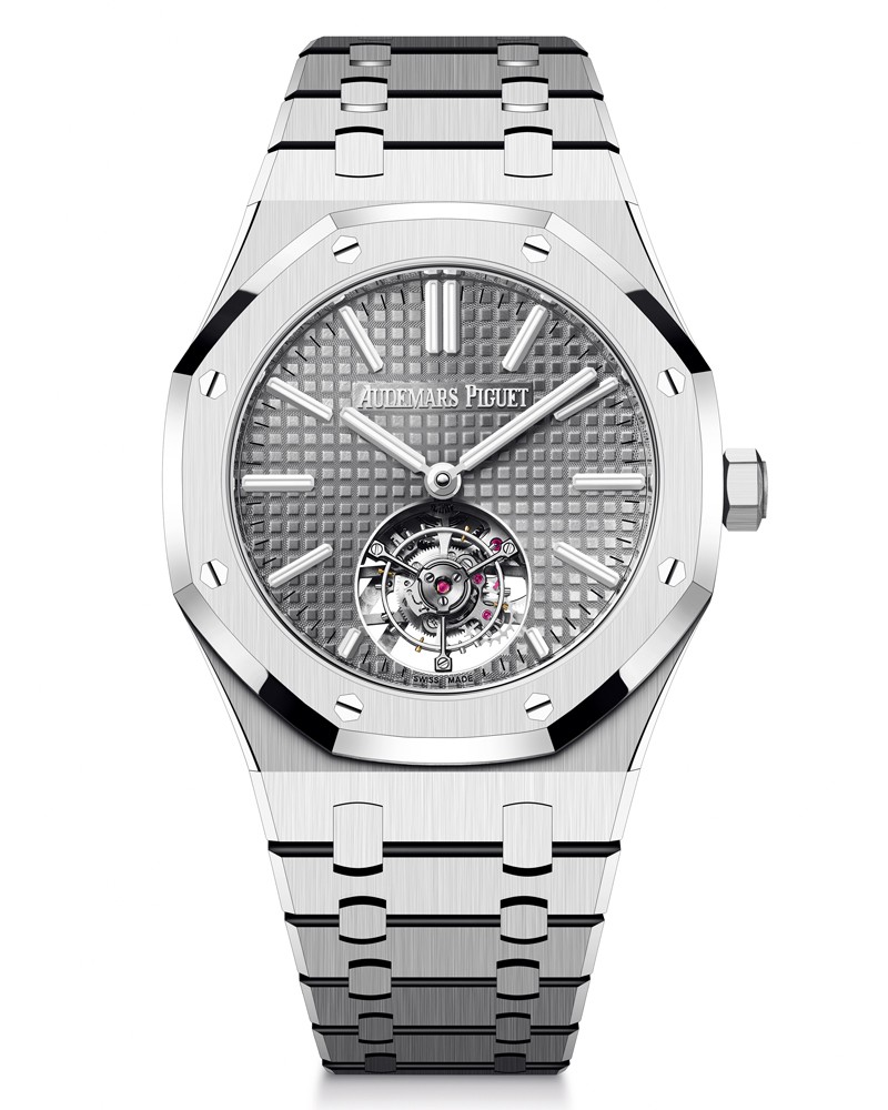 ▲ 『ロイヤル オーク フライング トゥールビヨン』自動巻き、SSケース(41mm)×ブレスレット。50m防水。要問い合わせ/オーデマ ピゲ(オーデマ ピゲ ジャパン)