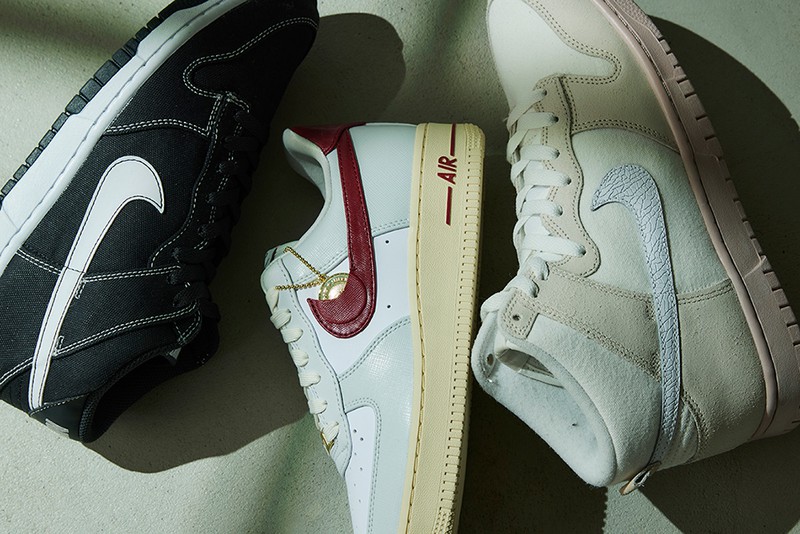 左●ナイキ ダンク LOW レトロ、中●ナイキ エア フォース1'07 SE、右●ナイキ ダンク HIGH レトロ プレミアム