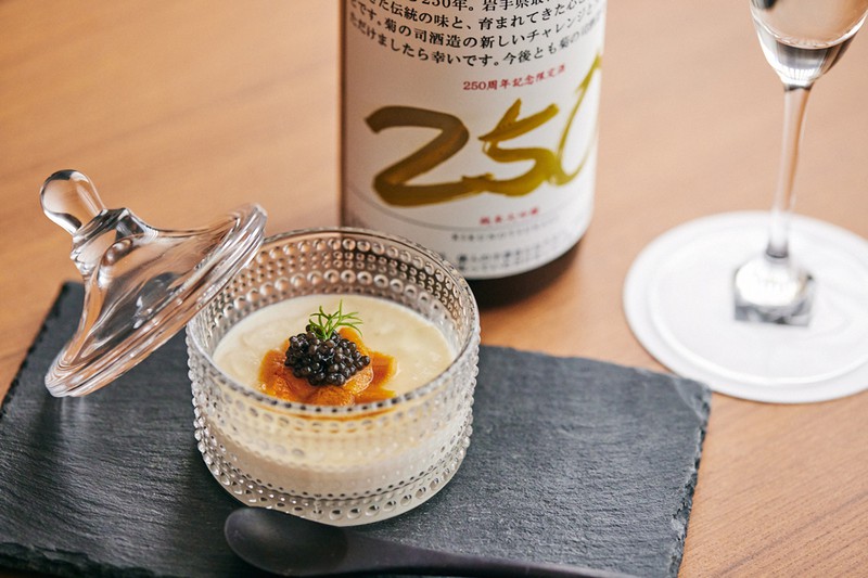 菊の司酒造 炭火焼ステーキ 天元 「菊の司酒造250周年限定記念酒」×「北海道産雲丹のババロア」