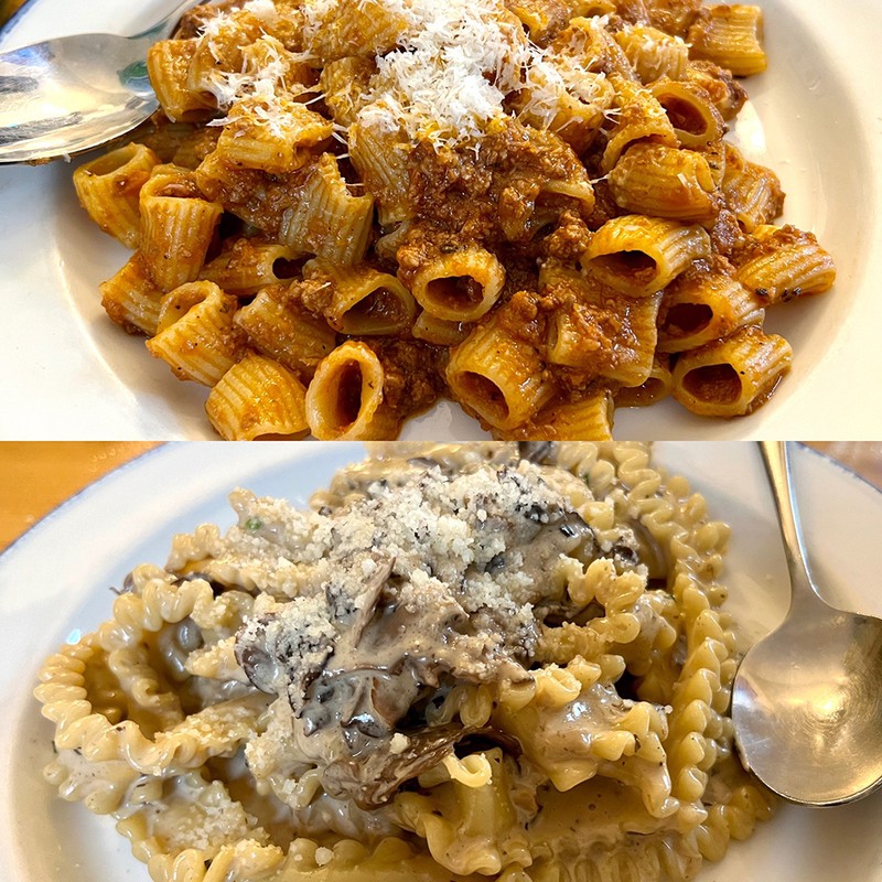 Trattoria NervosaとOsteria Giulia 上は「ラムのリガトーニ」約2490円、下は「ポルチーニクリームのレジネッテ」約2590円。