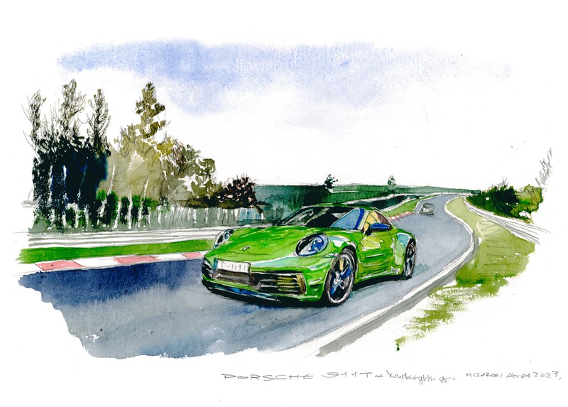 イラスト 溝呂木 陽 ポルシェ911カレラTとニュルブルクリンク