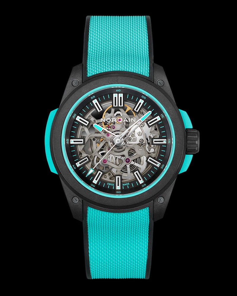 ▲ 「ワイルド ワン スケルトン」自動巻き、ノルテックケース（42mm）、ラバーストラップ。200m防水。83万6000円／ノルケイン（ノルケインジャパン）