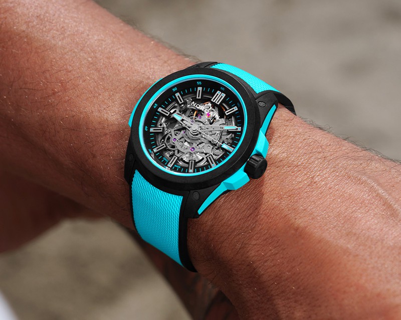 ▲ 「ワイルド ワン スケルトン」自動巻き、ノルテックケース（42mm）、ラバーストラップ。200m防水。83万6000円／ノルケイン（ノルケインジャパン）