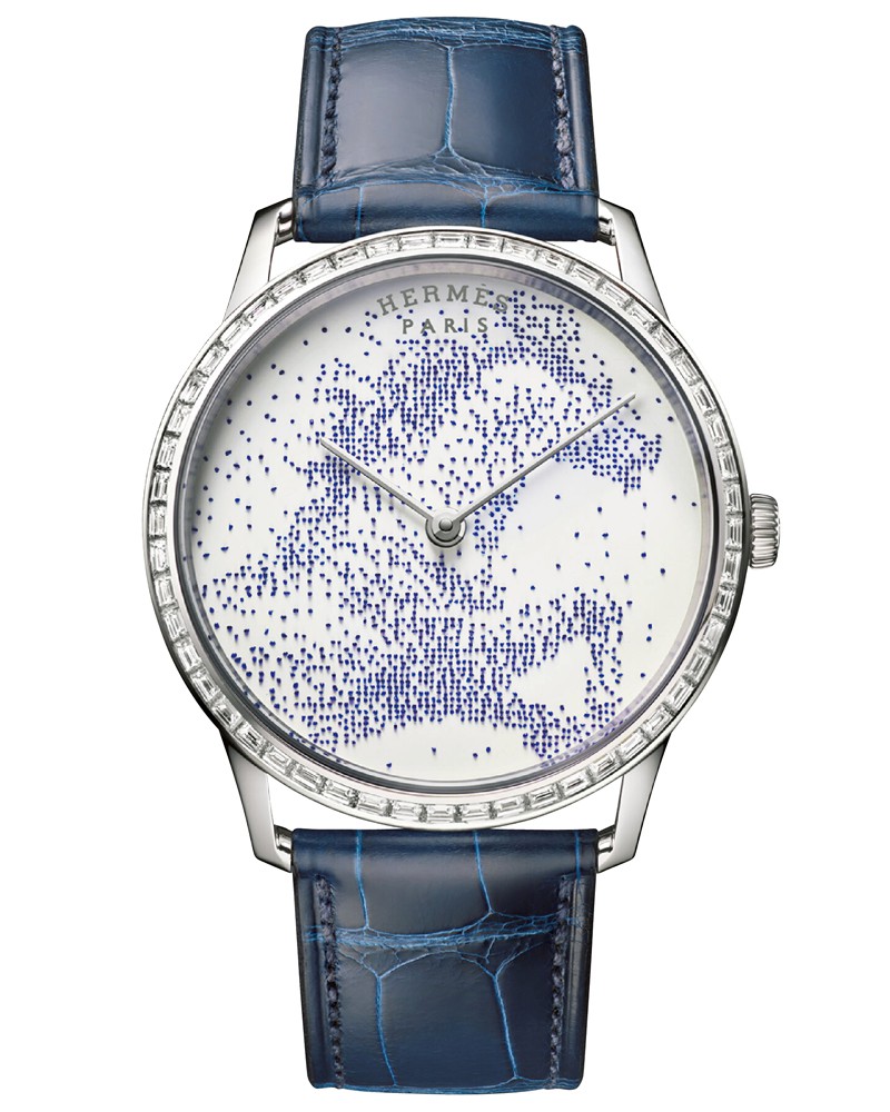 ▲ 「スリム ドゥ エルメス 伝説の馬」自動巻き、18KWGケース(39.5㎜)、アリゲーターストラップ。3気圧防水。世界限定24本。1128万6000円(予価)/エルメス(エルメスジャポン) ⒸAnita Schlaefli