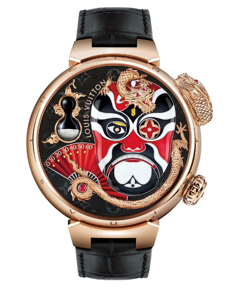 ▲ 「タンブール オペラ オートマタ」手巻き、18KPGケース(46.8㎜)、アリゲーターストラップ。30m防水。7117万円(参考価格・完売)/ルイ・ヴィトン(ルイ・ヴィトン クライアントサービス)