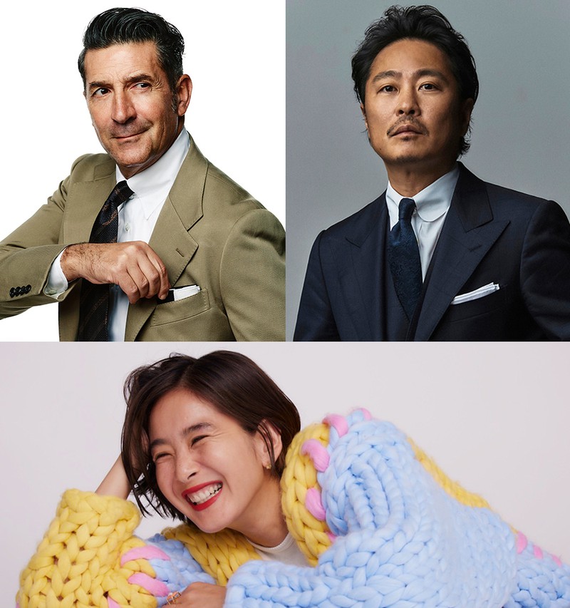 左上●LEONの“看板”パンツェッタ・ジローラモ、右上●LEON & LEON.JP編集長の石井 洋、下●トップスタイリストの百々千晴さん。