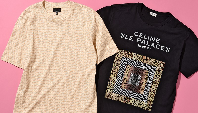 ▲ Tシャツ左8万8000円/ジョルジオ アルマーニ(ジョルジオ アルマーニ ジャパン)、右▲ 8万300円※予定価格/セリーヌ オム バイ エディ・スリマン(セリーヌ ジャパン)