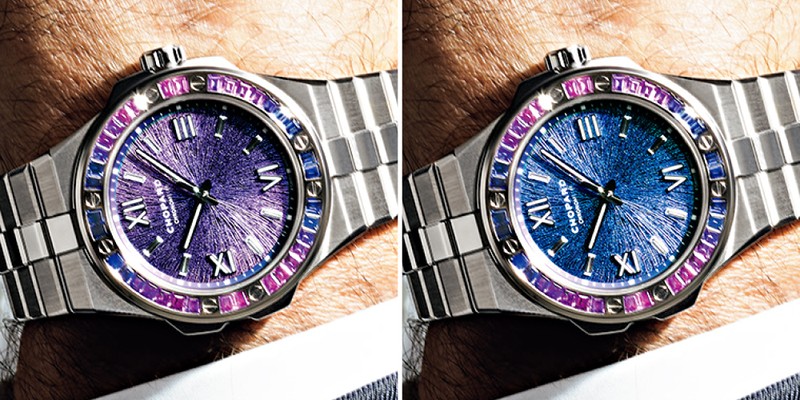 ▲ 『アルパイン イーグル サミット』自動巻き、18KエシカルWG×ブルー&バイオレットサファイアケース(41mm)、18KエシカルWGブレスレット。100m防水。ショパールブティック限定。1250万7000円(要問い合わせ)/ショパール(ショパール ジャパン プレス)