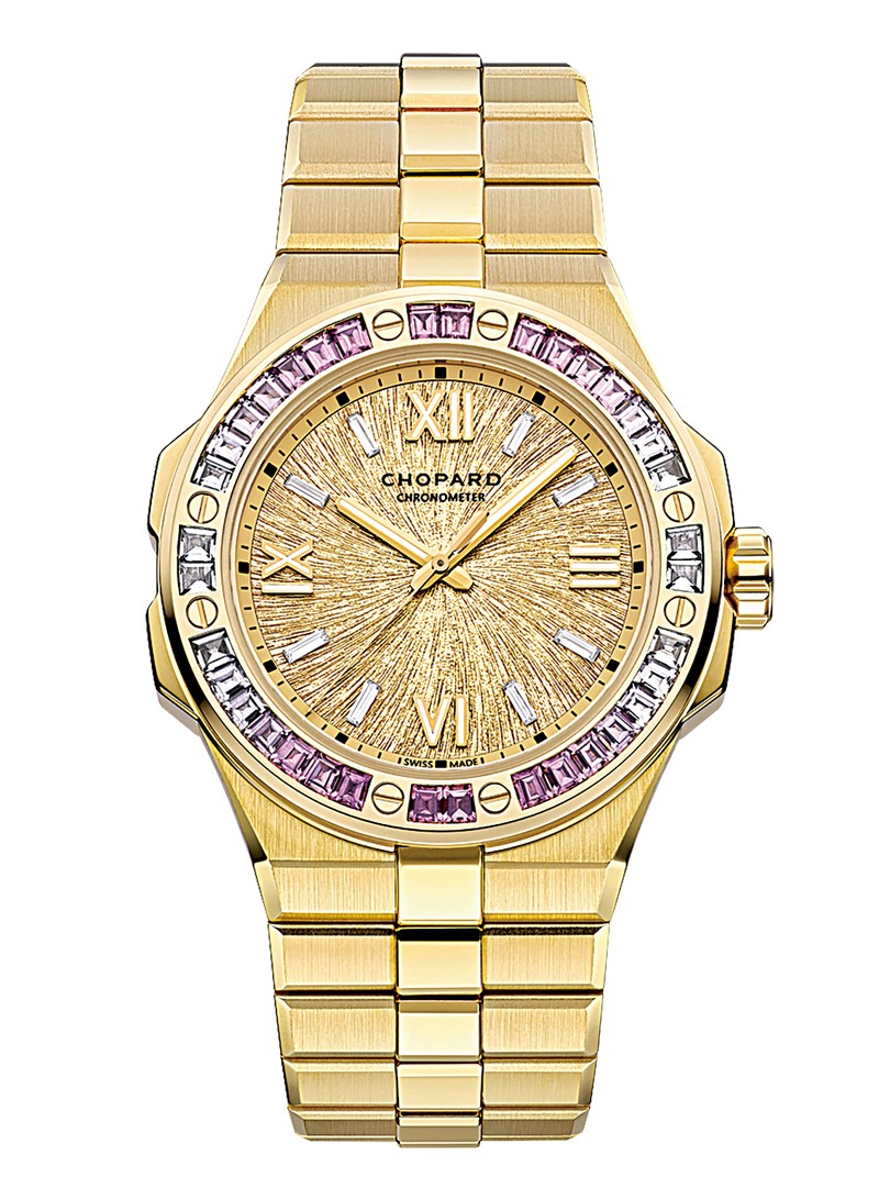 ▲ 『アルパイン イーグル サミット』自動巻き、18KエシカルYG×ピンク&ホワイトサファイアケース(41mm)、18KエシカルYGブレスレット。100m防水。ショパールブティック限定。1250万7000円(要問い合わせ)/ショパール(ショパール ジャパン プレス)