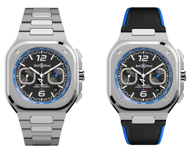 ▲ ドライブするマシン「A523」の名称が付けられた世界限定500本のクロノグラフ。2023年のBWT アルピーヌF1チームのレギュラードライバー、エステバン・オコンさんとピエール・ガスリーさんが着用しています。搭載するのは、注目のムーブメントメーカーであるケニッシと共同開発したCal.BR-326。フライバック機能を備え、パワーリザーブは約80時間という最新仕様。ダイヤルにはフランス国旗とチームカラーのブルーがあしらわれ、またクロノグラフ針のカウンターウェイトになっているアルピーヌのロゴがアクセントになっています。「BR 05 CHRONO A523」自動巻き、SSケース(42 mm)×ブレスレットまたはラバーストラップ。100防水。世界限定500本。103万4000円(ブレスレットモデル)、96万8000円(ストラップモデル)/ベル&ロス(ベル&ロス 銀座ブティック)