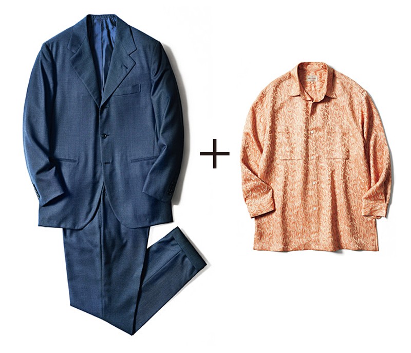 スーツ57万2000円/リヴェラーノ & リヴェラーノ(LIVERANO & LIVERANO OSAKA)、シャツ3万800円/ネズヨウヒンテン(にしのや)