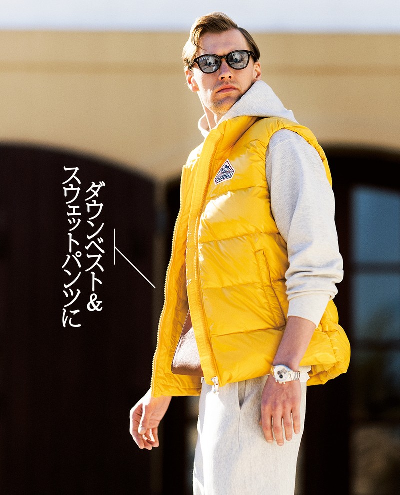 ダウンベスト6万3800円／ピレネックス（グリフィンインターナショナル）、パーカ3万3000円、パンツ3万800円／ともにフィルメランジェ