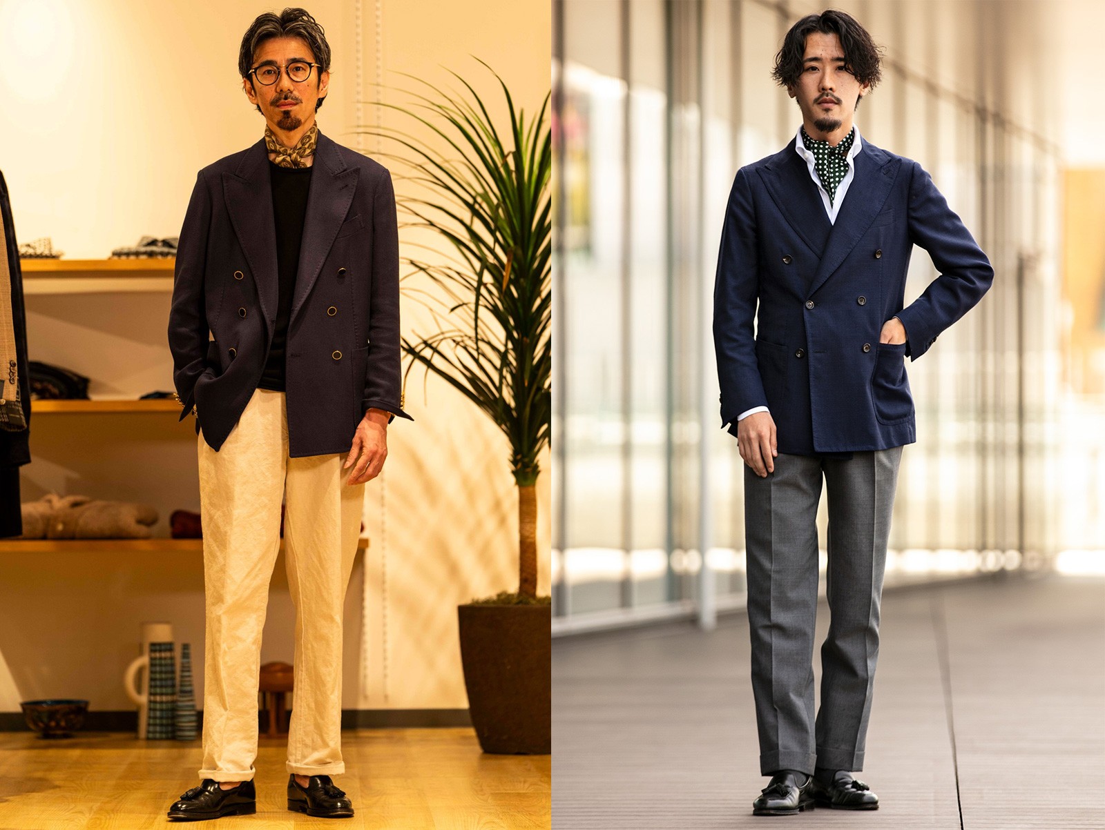 お洒落スナップ、デニム、スーツ、着こなし