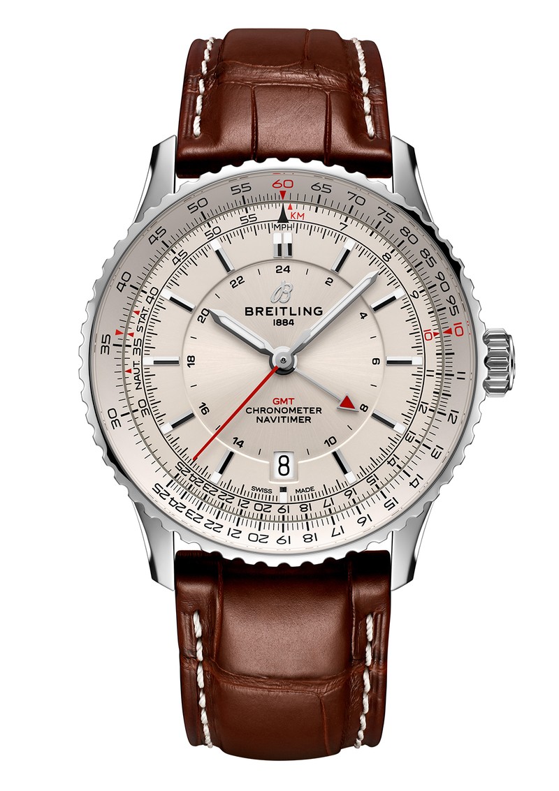 ▲ 「ナビタイマー オートマチック GMT 41」自動巻き、SSケース(41㎜)、アリゲーターストラップ、77万6600円/ブライトリング(ブライトリング・ジャパン)