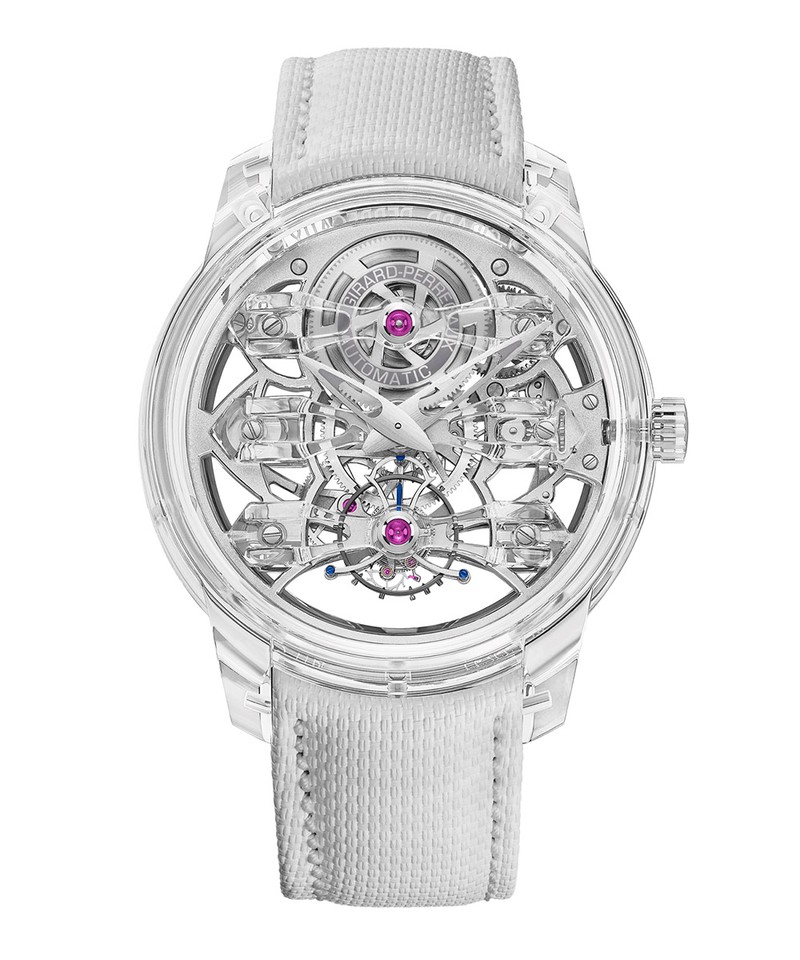 ▲ 「クエーサー ライト トゥールビヨン スリー・ブリッジ」自動巻き、サファイアクリスタルケース（46mm）、ラバーストラップ。4945万6000円／ジラール・ペルゴ（ソーウインド ジャパン）