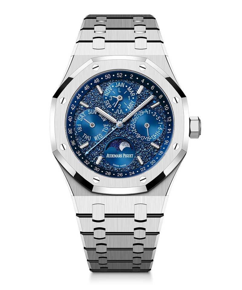 ▲ 「ロイヤル オーク パーペチュアルカレンダー“ジョン・メイヤー”」自動巻き、18KWGケース(41mm)&ブレスレット。世界限定200本。価格要問い合わせ/オーデマ ピゲ(オーデマ ピゲ ジャパン)