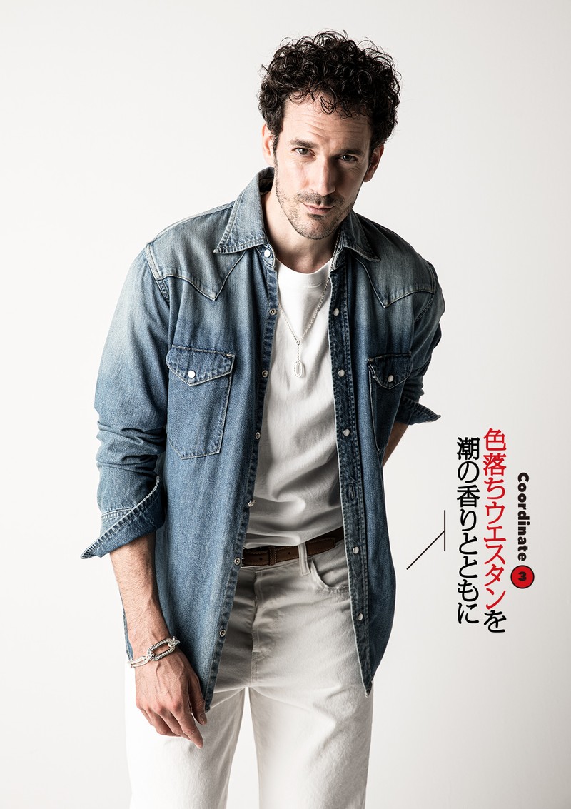 シャツ5万5000円、パンツ4万5100円/ともにマディソンブルー、Tシャツ2万6400円/アスペジ(トヨダトレーディング プレスルーム)、