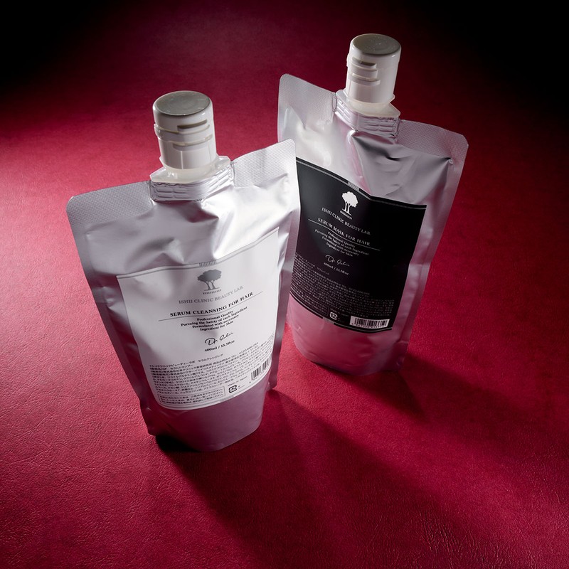 「ISHII CLINIC BEAUTY LAB. セラムヘアクレンジング・セラムヘアマスク」各400ml 8250円、「同 トライアルセット」70ml+70ml 5500円(9月24日発売)/石井クリニック美容研究所