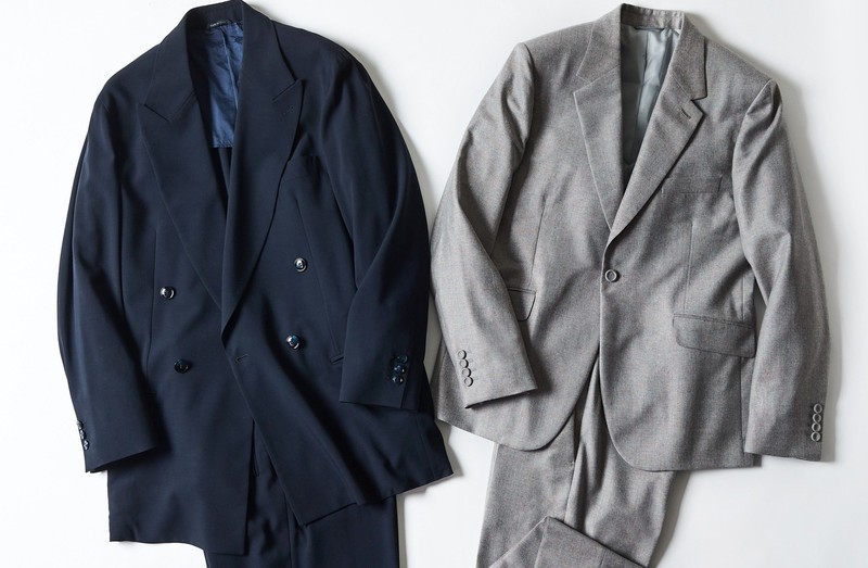 右●ジャケット43万円、パンツ18万円/ともにディオール(クリスチャン ディオール)、左●スーツ56万1000円/ジョルジオ アルマーニ(ジョルジオ アルマーニ ジャパン)
