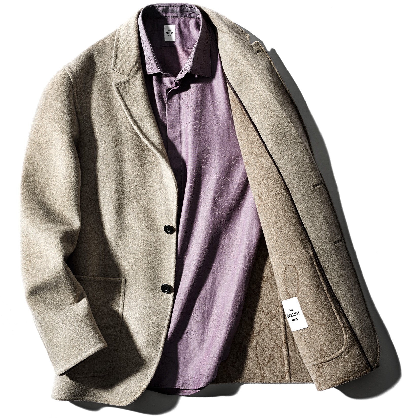 ▲ ジャケット53万3500円、シャツ14万8500円/ともにベルルッティ(ベルルッティ・インフォメーション・デスク)