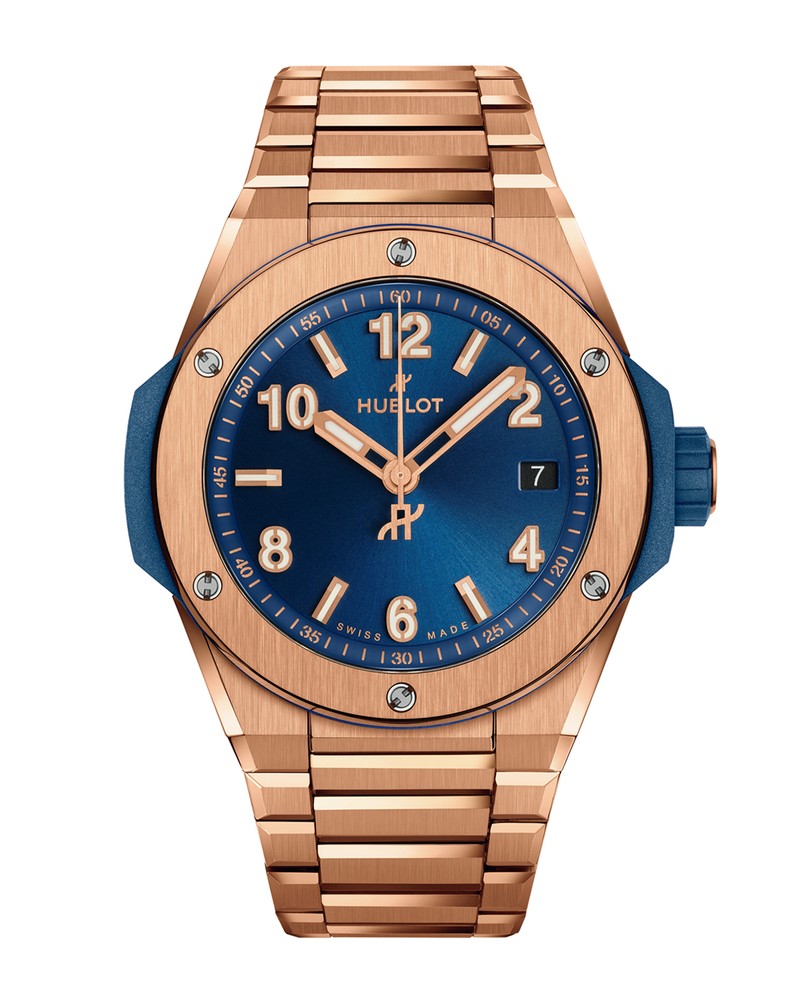 「ビッグ・バン インテグレーテッド キングゴールド ブルー」自動巻き、18Kキングゴールドケース(38mm)×ブレスレット。10気圧防水。646万8000円/ウブロ
