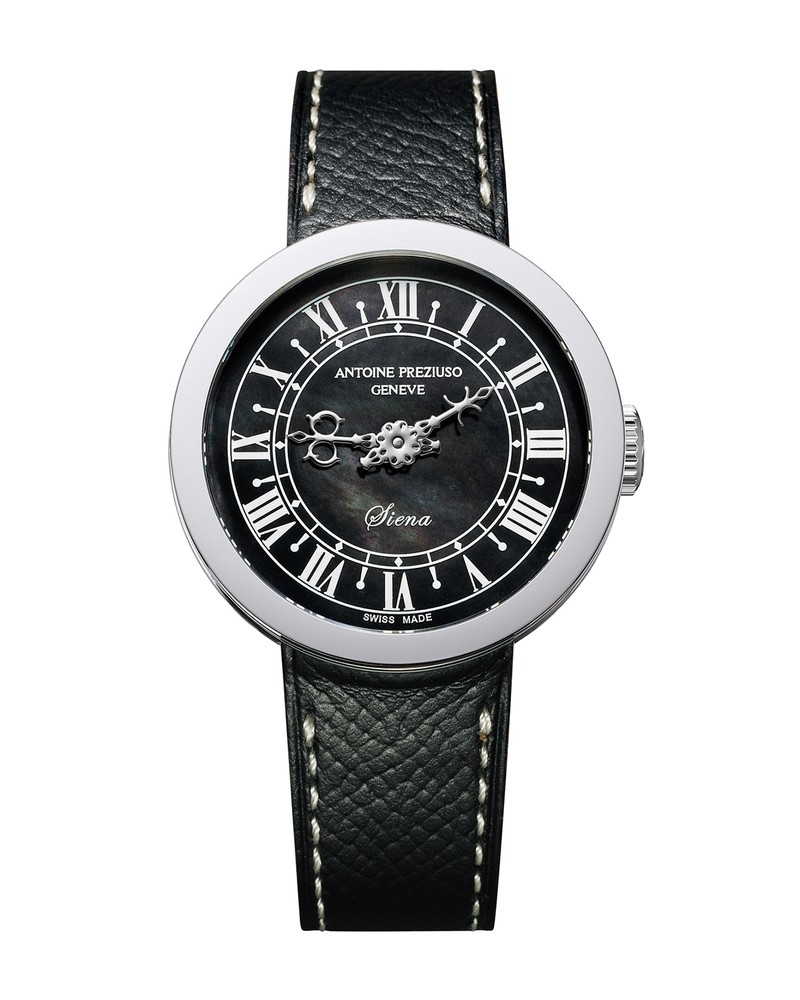 ▲ 「シエナ」自動巻き、SSケース(34.5mm)、フレンチカーフストラップ。3気圧防水。94万6000円/アントワーヌ プレジウソ ジュネーブ(一新時計)