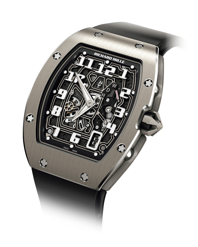 ▲ 「RM 67-01 オートマティック エクストラフラット」自動巻き、Tiケース(47.25×38.70mm)、ラバーストラップ。50m防水。11万6000CHF/リシャール・ミル(リシャールミルジャパン)