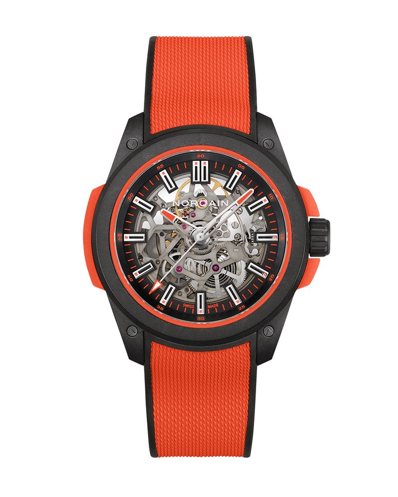 ▲ 「ワイルドワン スケルトン 42mm コーラル」自動巻き、ノルテック®ケース(42mm)、ラバーストラップ。200m防水。90万2000円/ノルケイン(ノルケインジャパン)