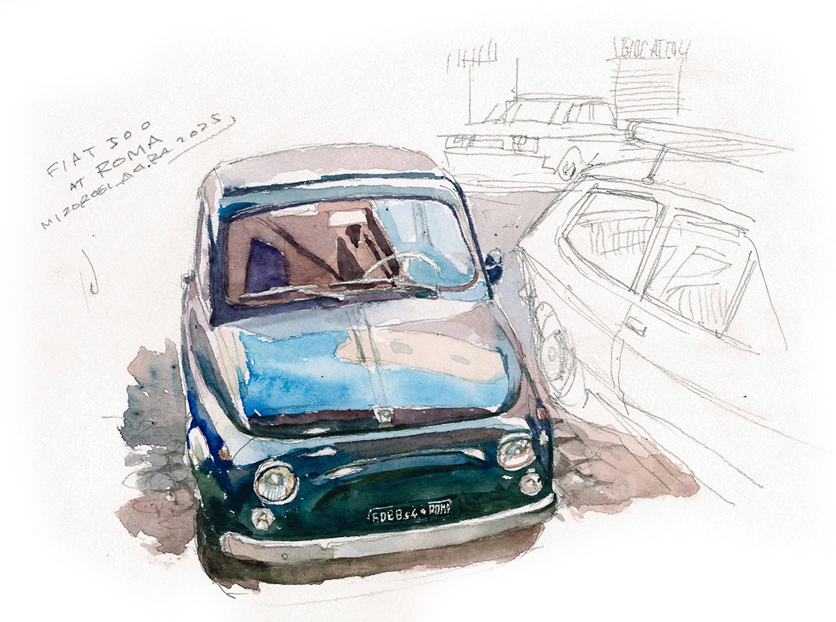 イラスト 溝呂木 FIAT 500 イタリア ローマ